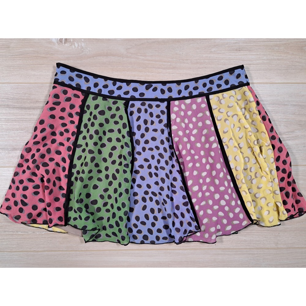Forever 21 Collection Silk Colorblock Polka Dot Mini Skirt Womens 8 Multi-Color - Picture 2 of 8